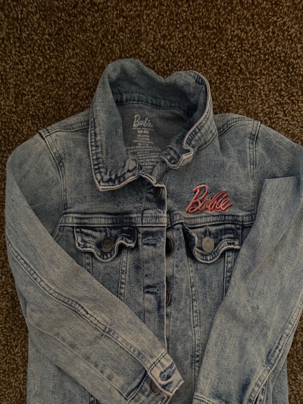 Barbie Girls Denim Jacket Size 6-6X Embroidered “Girl Revolution” Jean Jacket